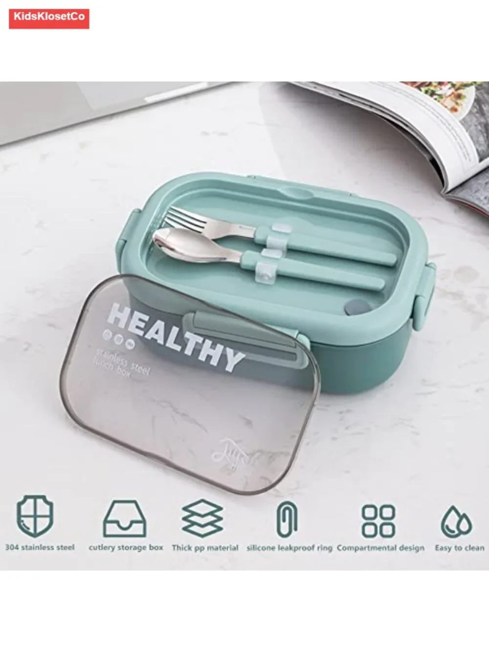 Stainless Steel 2-Compartment Bento Lunch Box with Bag and Cutlery, BPA Free,